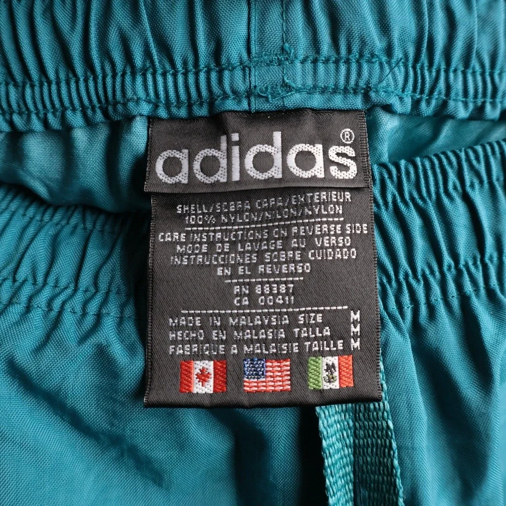 Vintage Adidas Nylon Track Pants Teal Blue Windbreaker Joggers Mens Medium